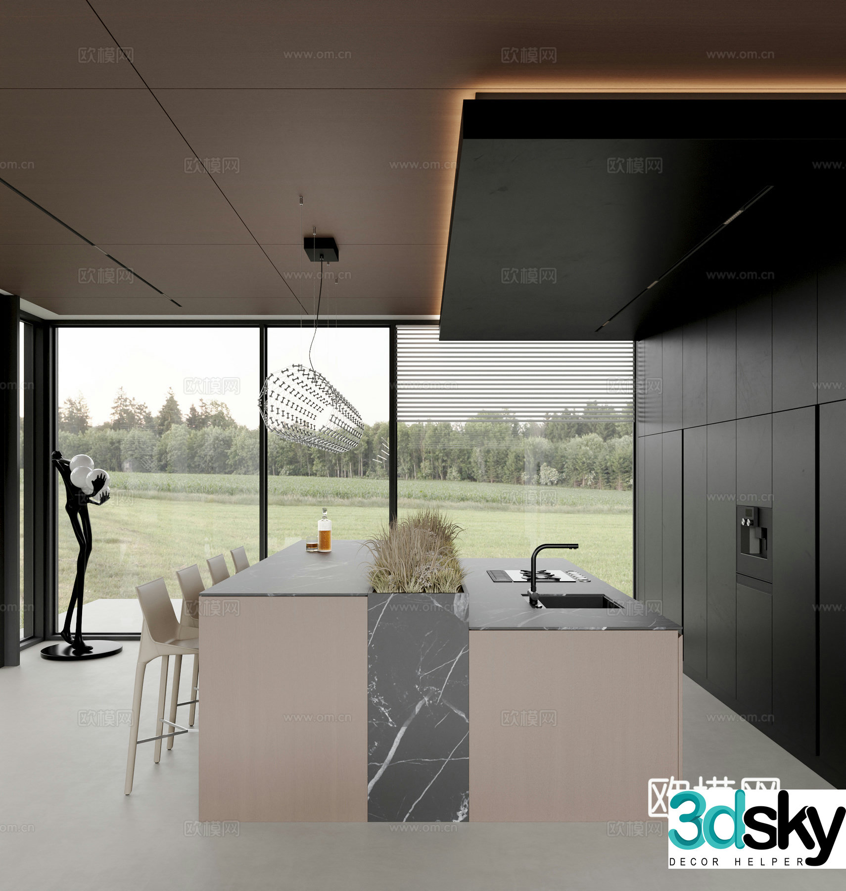 Modern Italian restaurant kitchen 3d model