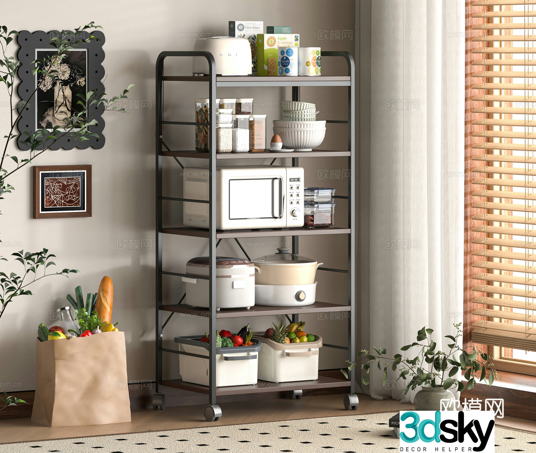 Modern kitchen shelf 3d model
