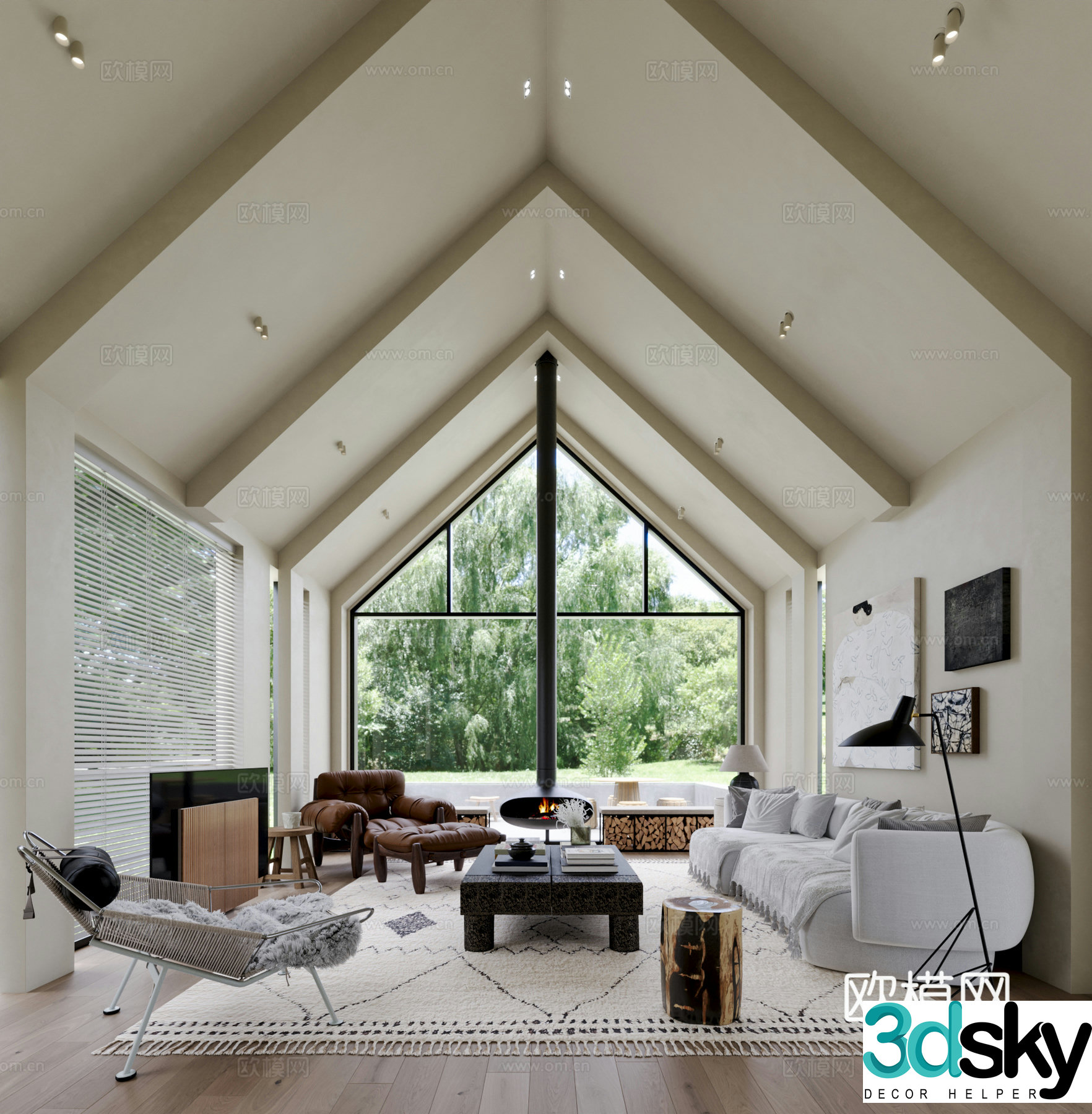 Modern Creamy Living Room 3D Model