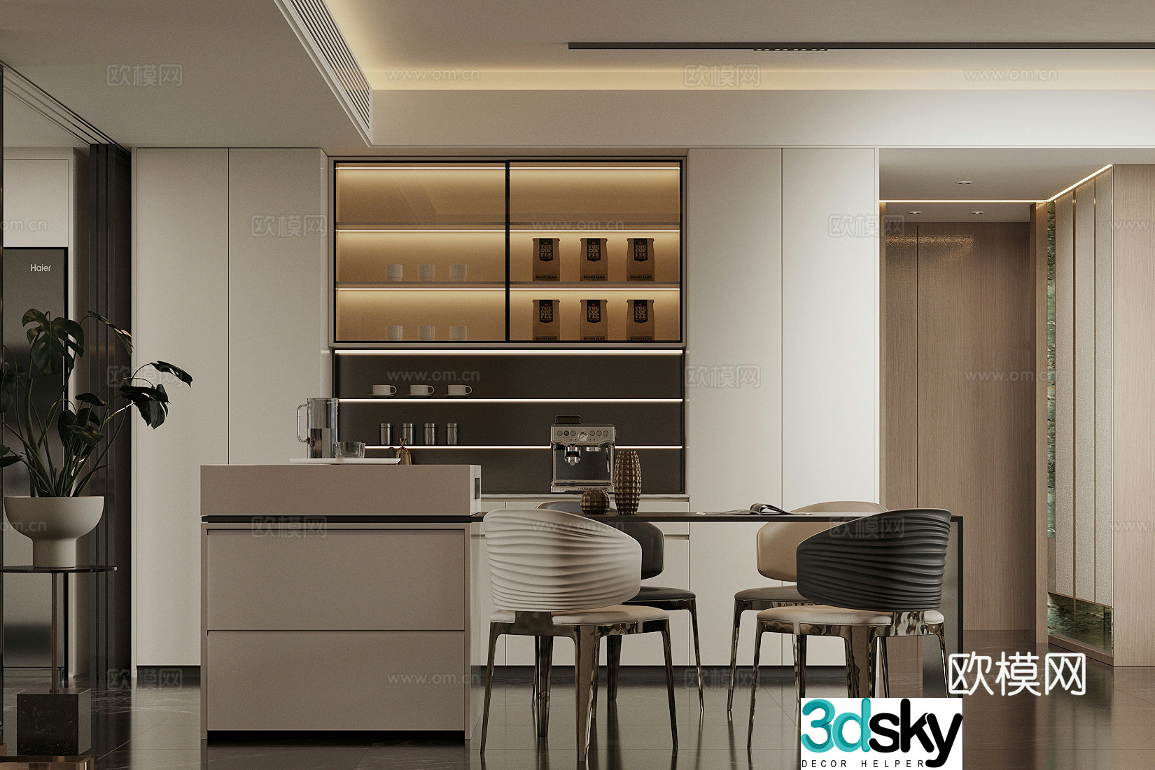 Modern Italian home restaurant Island restaurant Light luxury Italian restaurant Open restaurant Premium gray 3D model