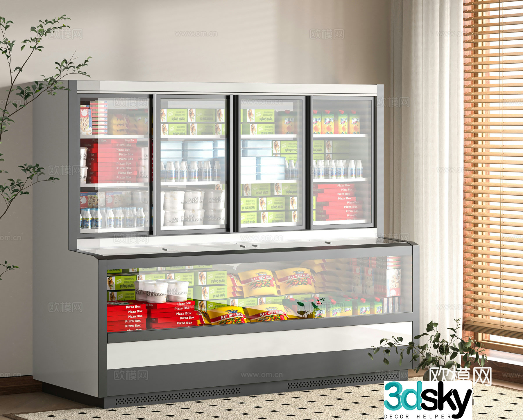 Modern supermarket food shelves 3d model