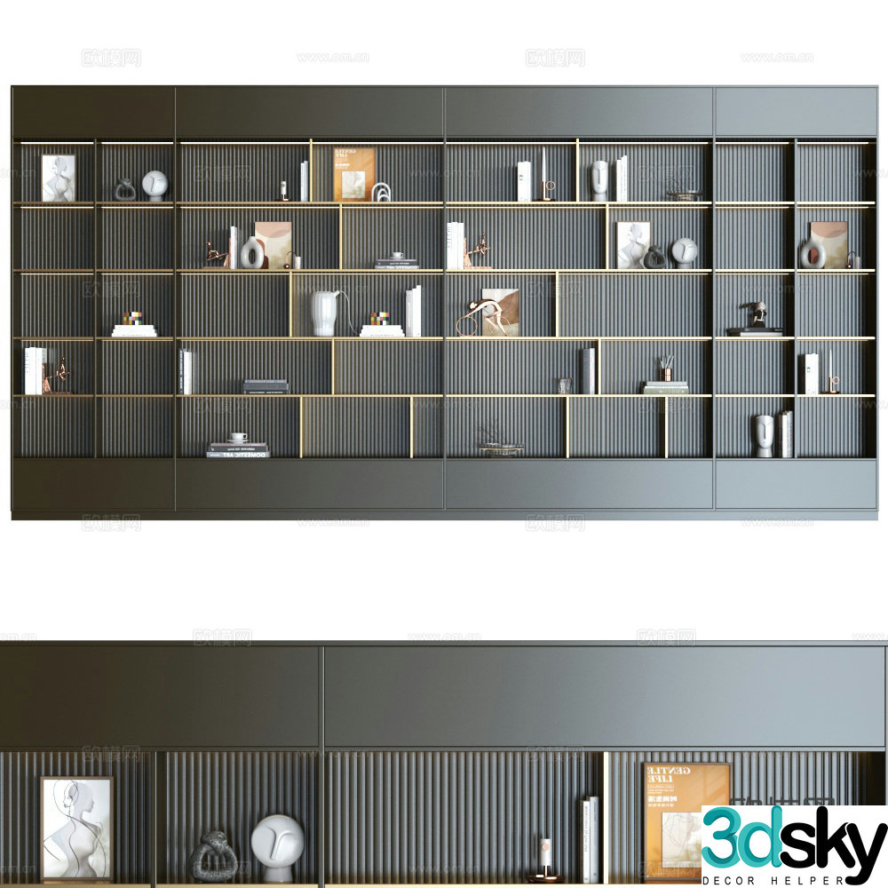 Modern bookcase Combination bookcase Study room bookcase Full wall bookcase Italian bookcase 3D model