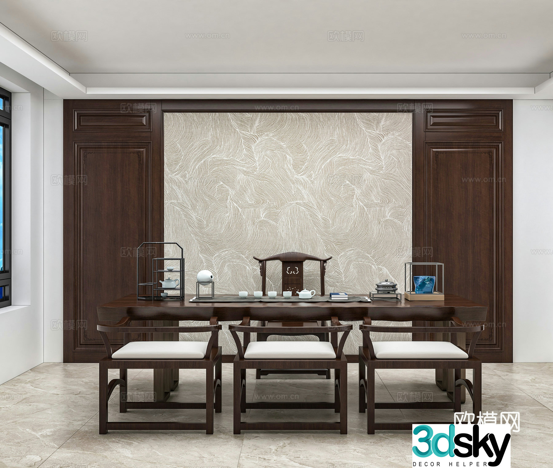 Chinese tea room background wall 3d model