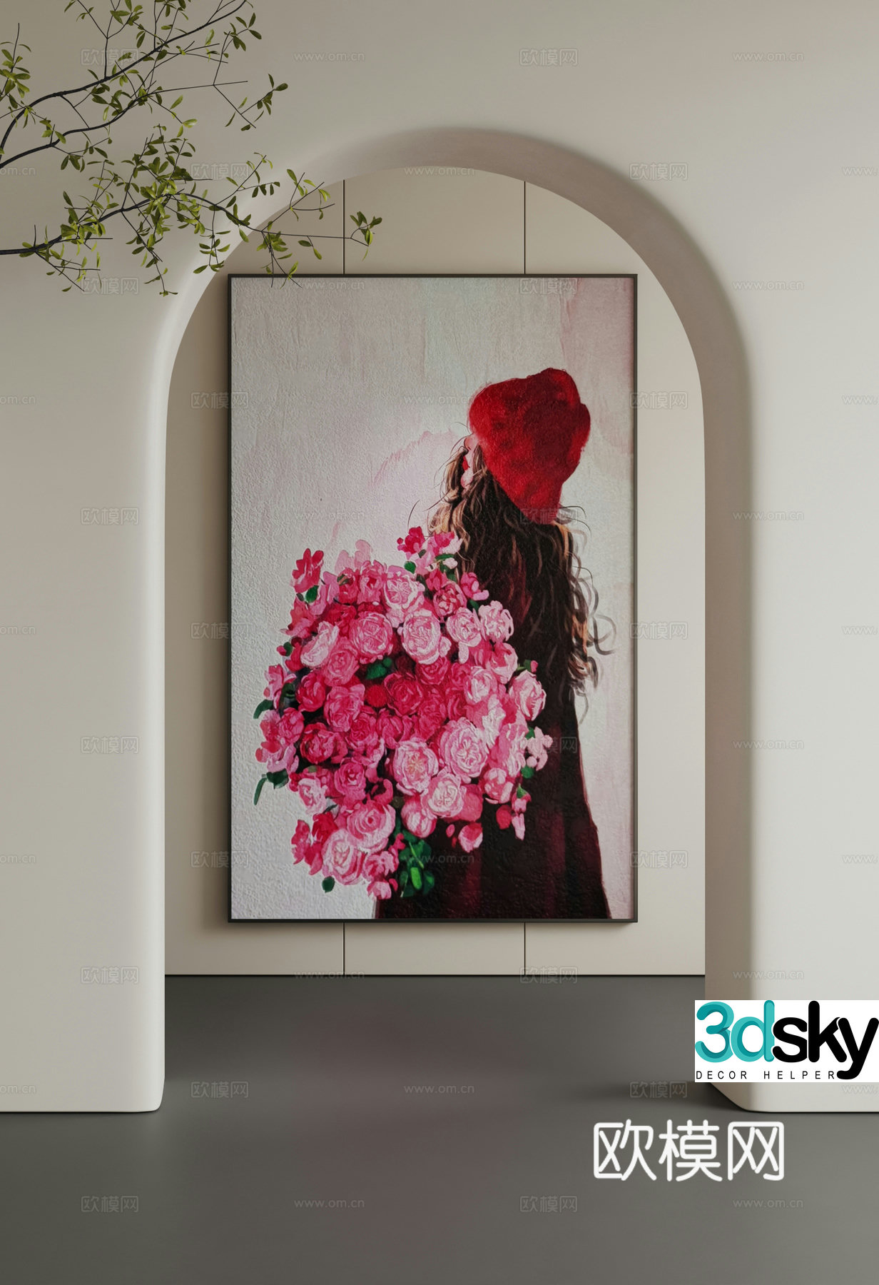 3D model of beautiful living and dining room hanging paintings