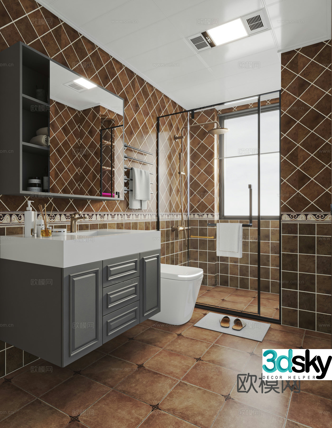 American bathroom pastoral bathroom 3d model