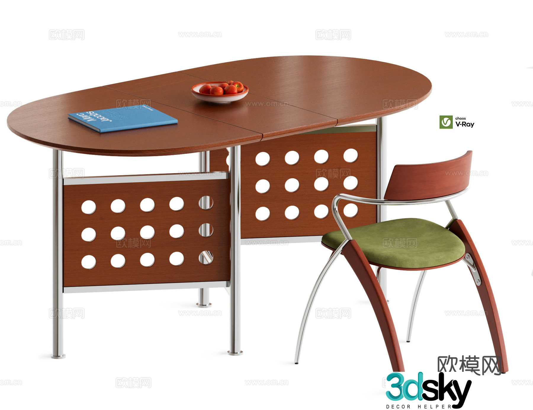 Folding retro dining table 3d model