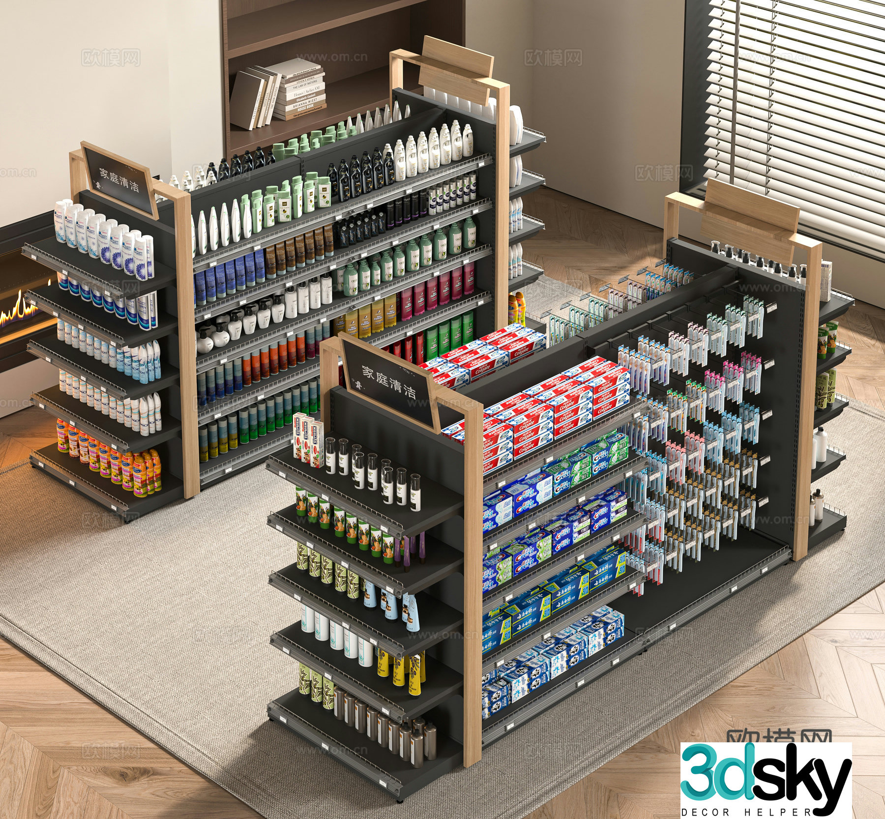 Modern supermarket shelves 3d model