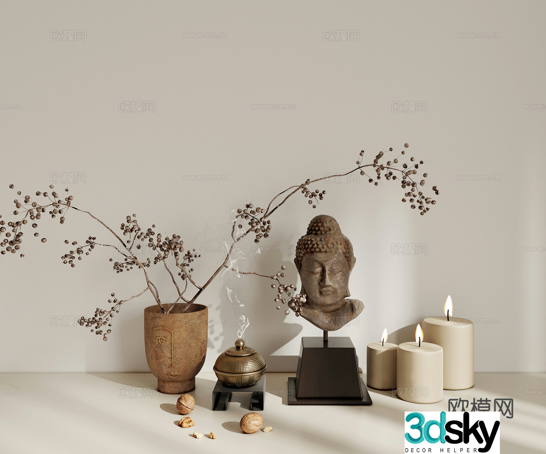 New Chinese-style combination ornaments Potted 3D model