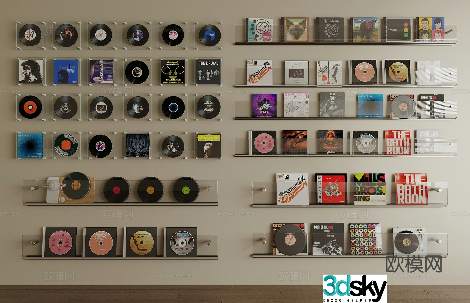 Modern record ornament combination Record ornament Vinyl record CD disc disc wall decoration 3d model