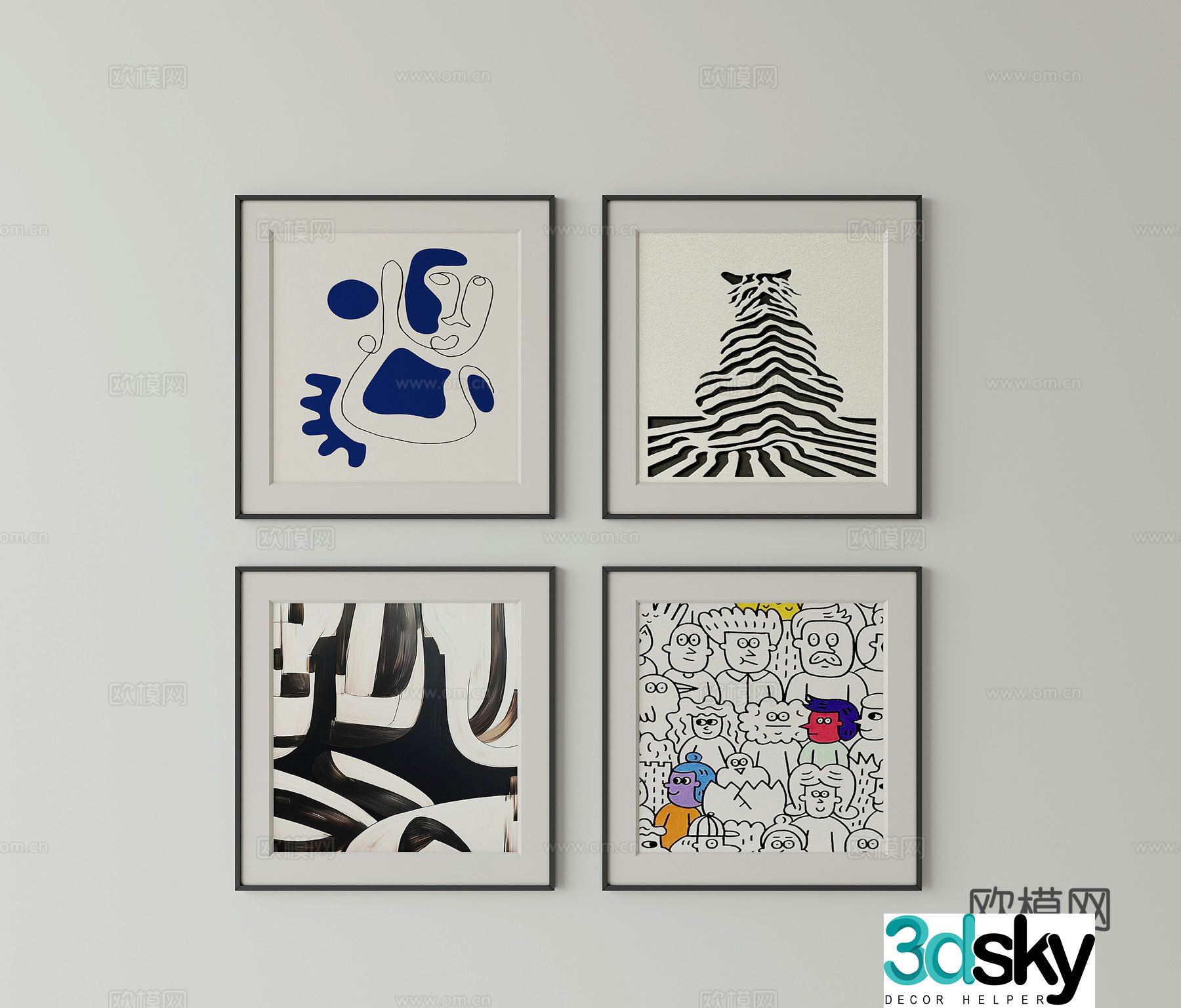 Modern combination hanging painting abstract 3d model