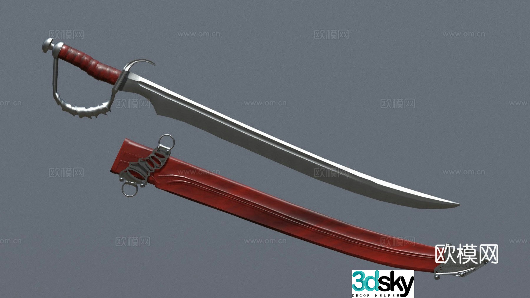 Decorative pirate scimitar 3d model