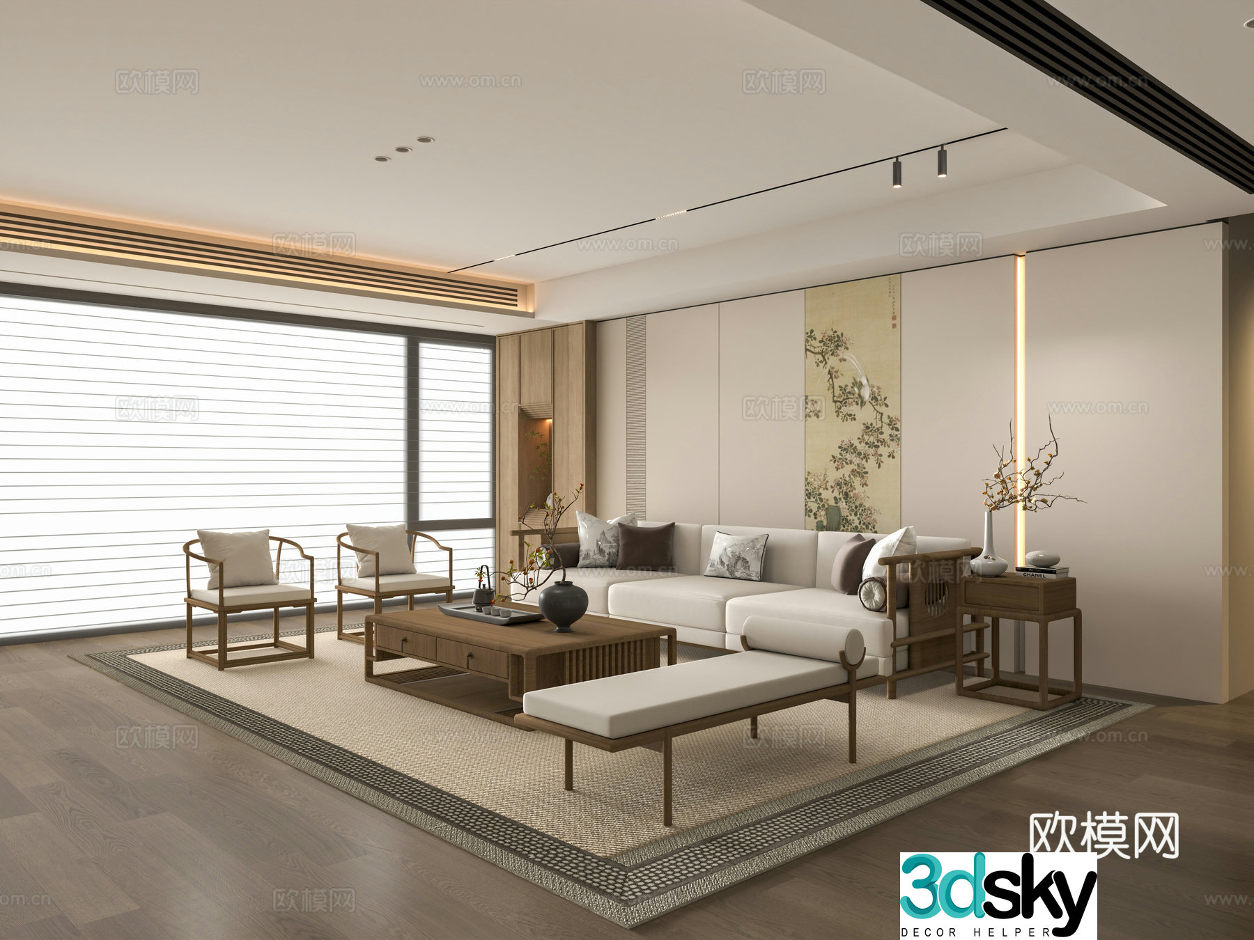 New Chinese style medieval style living room Song style living room New Chinese style sofa coffee table 3D model