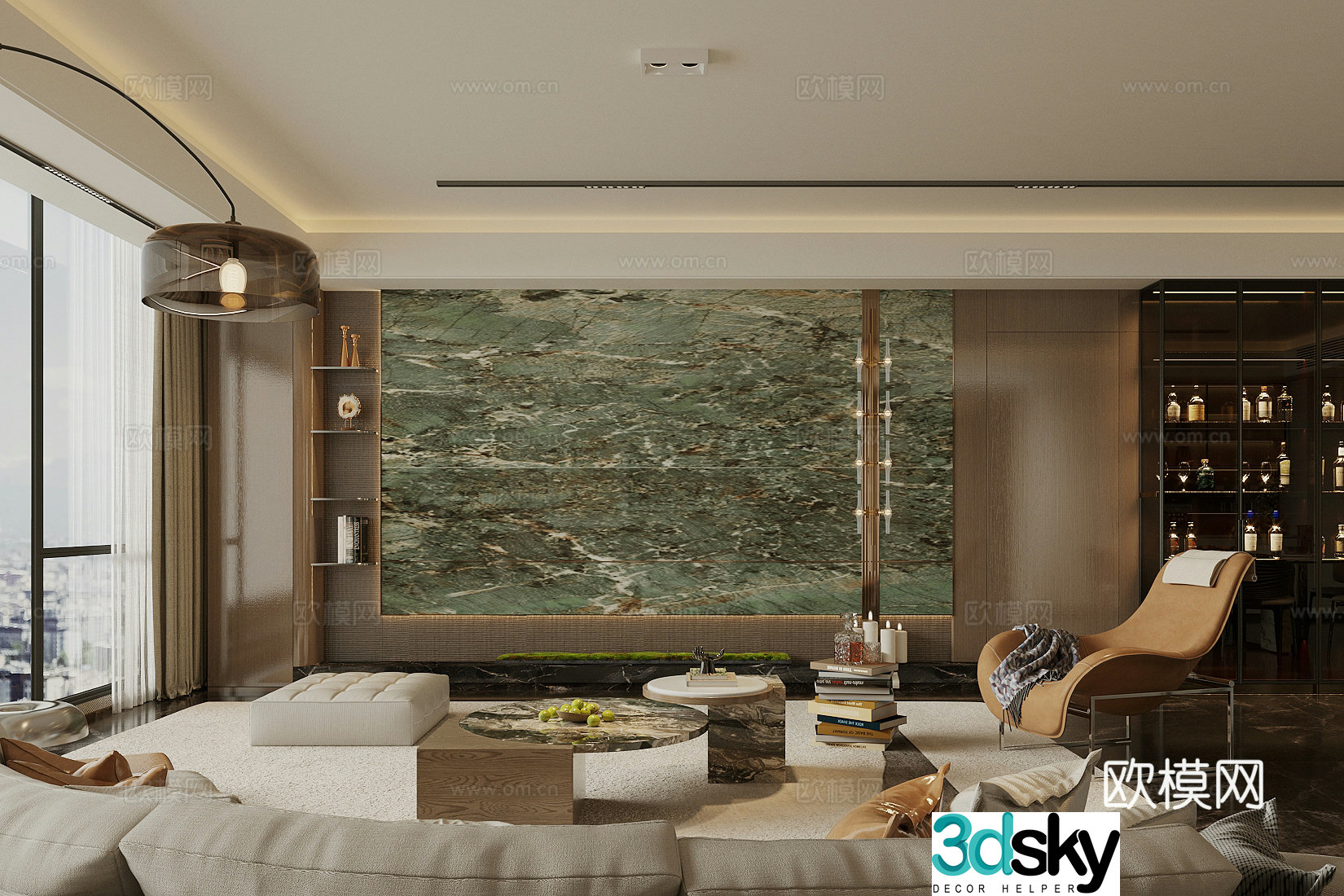 Modern Italian home living room Light luxury Italian living room Marble background wall Sofa coffee table combination 3D model