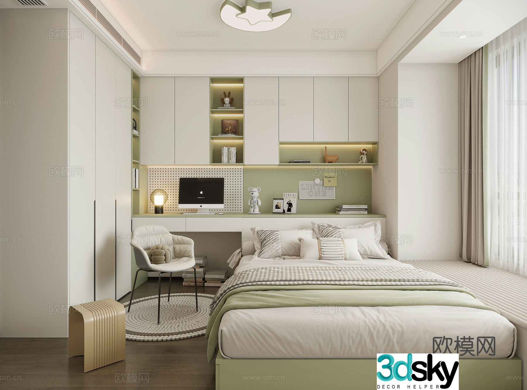 Modern cream tatami room 3d model