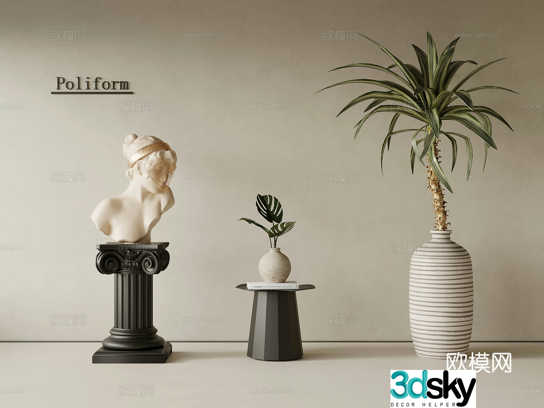 Sculpture ornaments French decorative ornaments Side table Green plants Sculpture 3D model