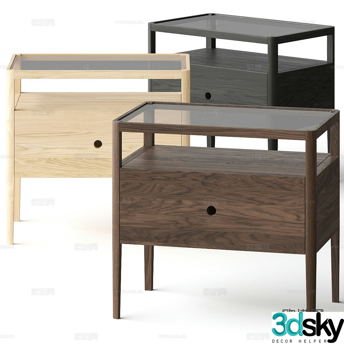 New Chinese style log bedside table 3D model