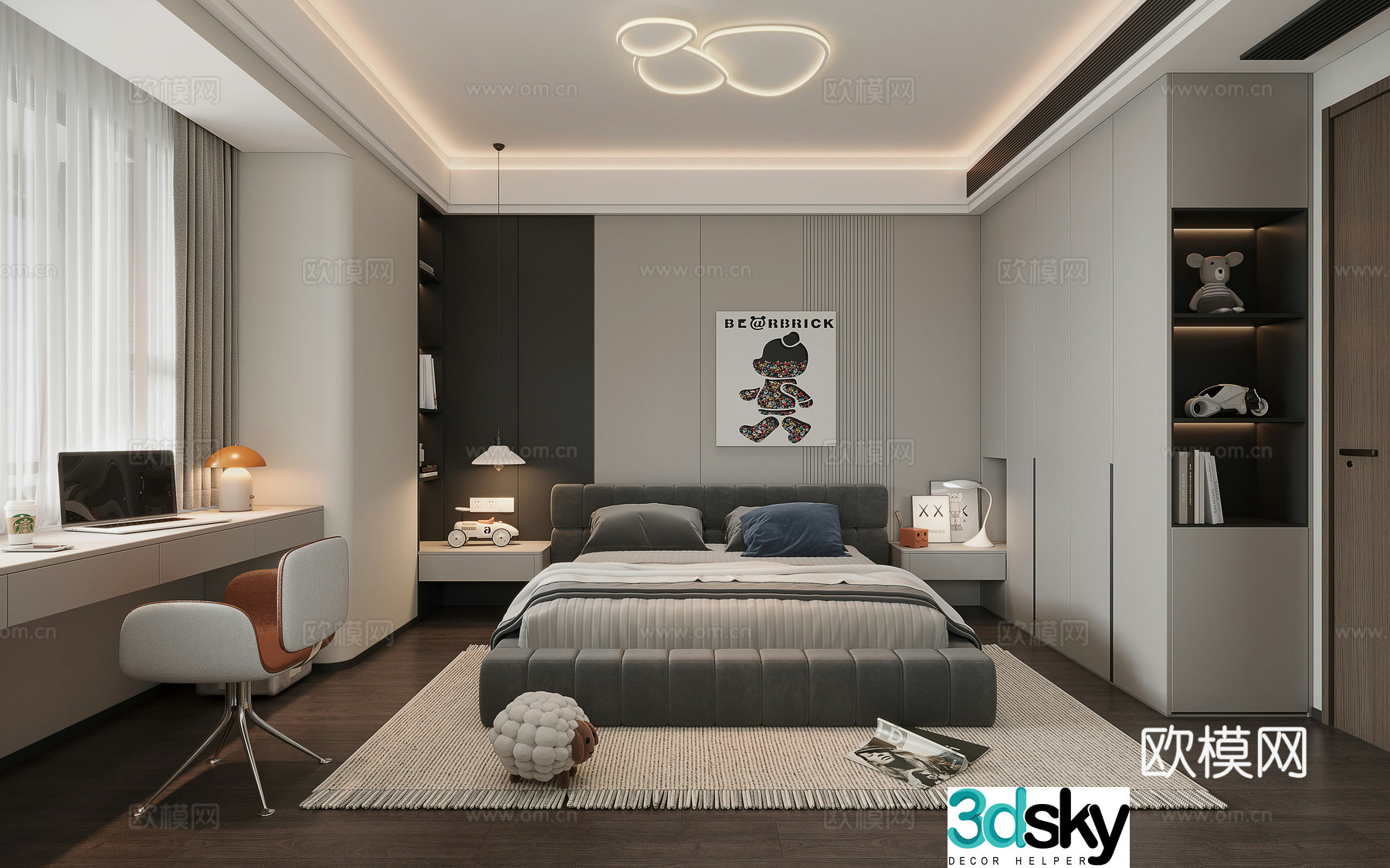 Modern high-end gray kids bedroom 3d model 3d model