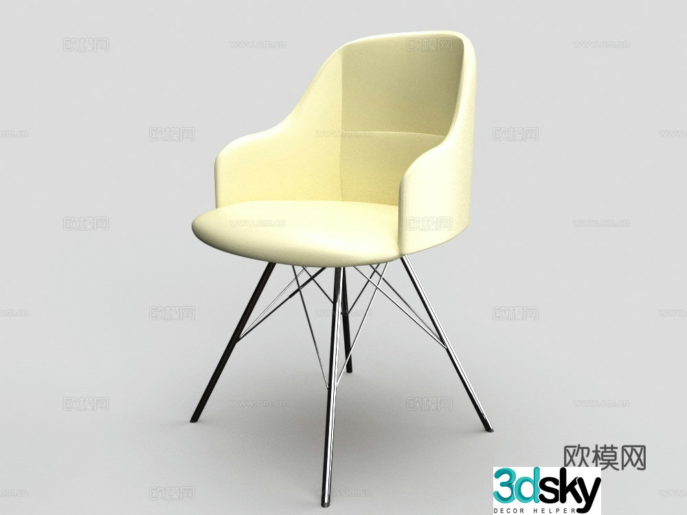 Creamy dining chair leisure chair 3d model