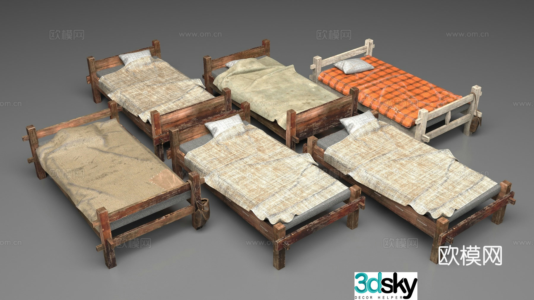 Wooden bed 3d model