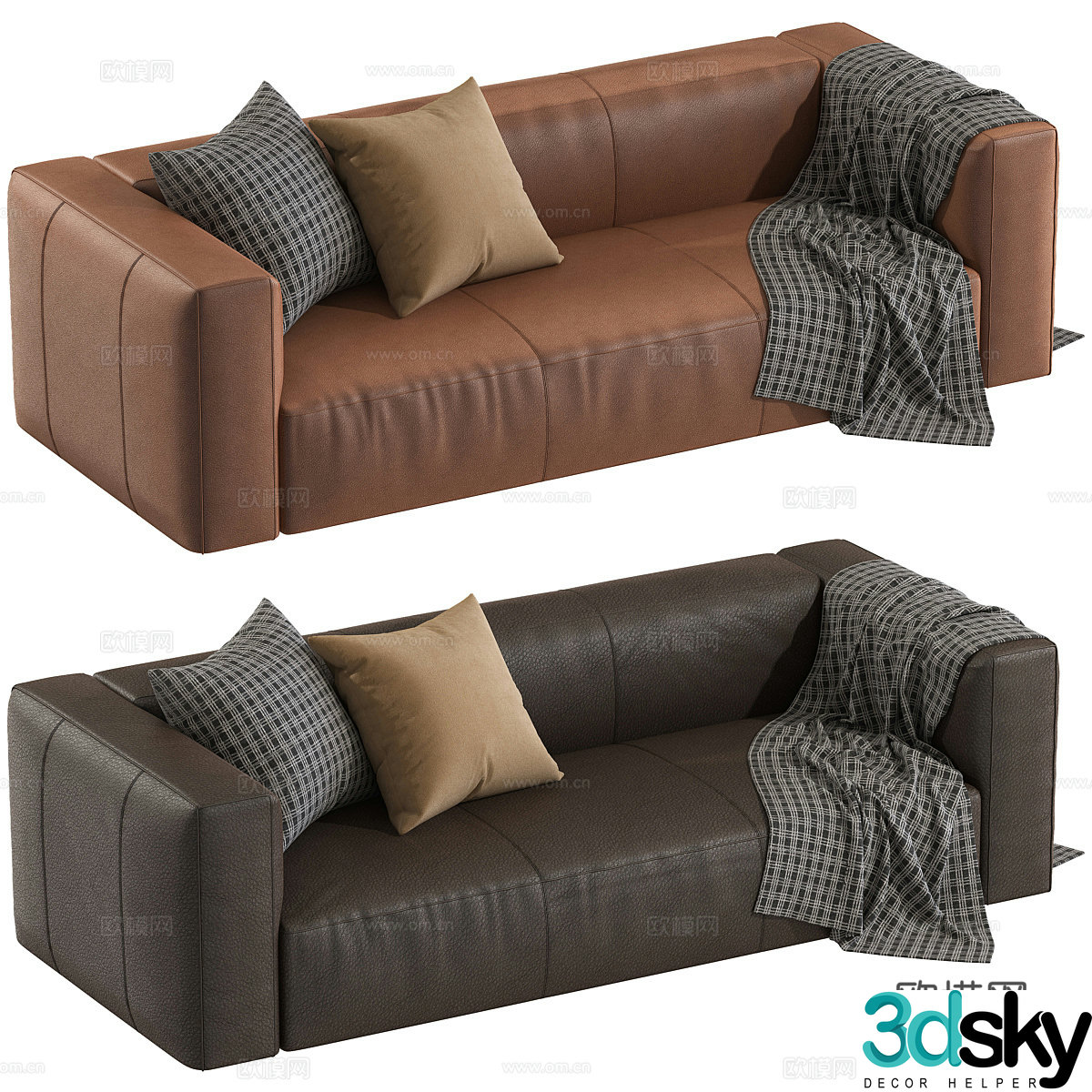 Modern Italian minimalist leather sofa 3d model