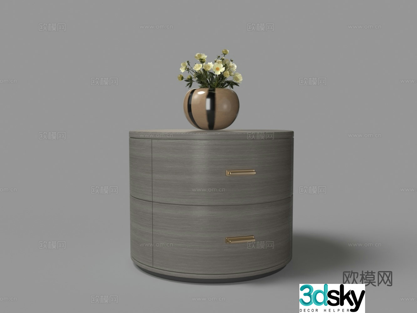 European round wood grain bedside table 3D model