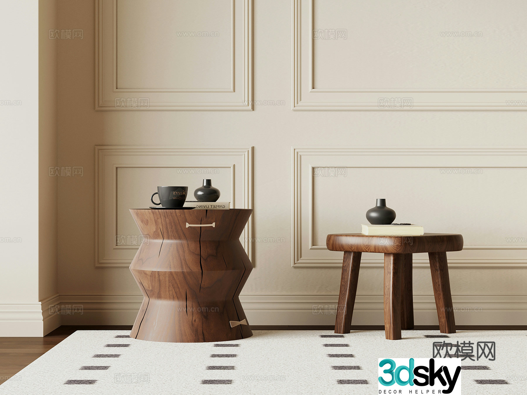 Side table French retro style Side table Book ornaments 3D model