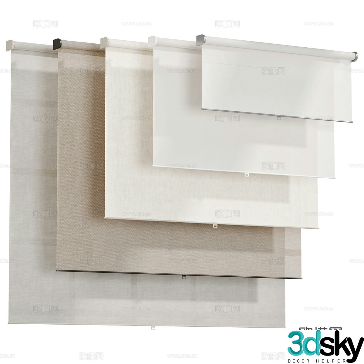 Modern minimalist fabric roller blind 3D model