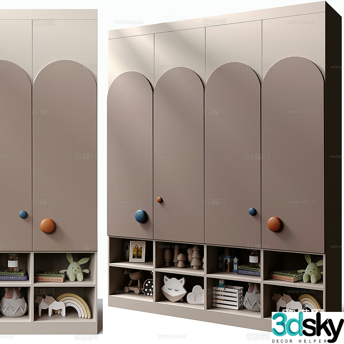 Modern creamy style children’s wardrobe 3d model
