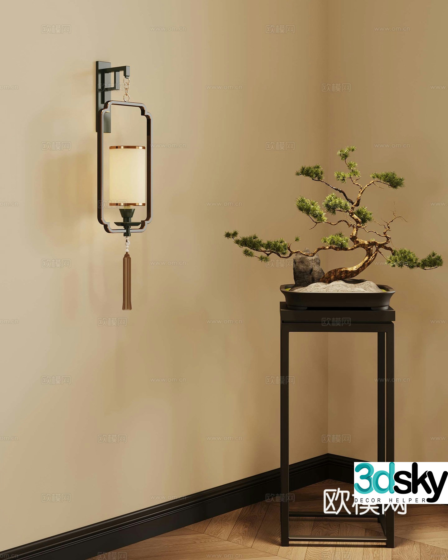 New Chinese style wall light green plants potted 3D model
