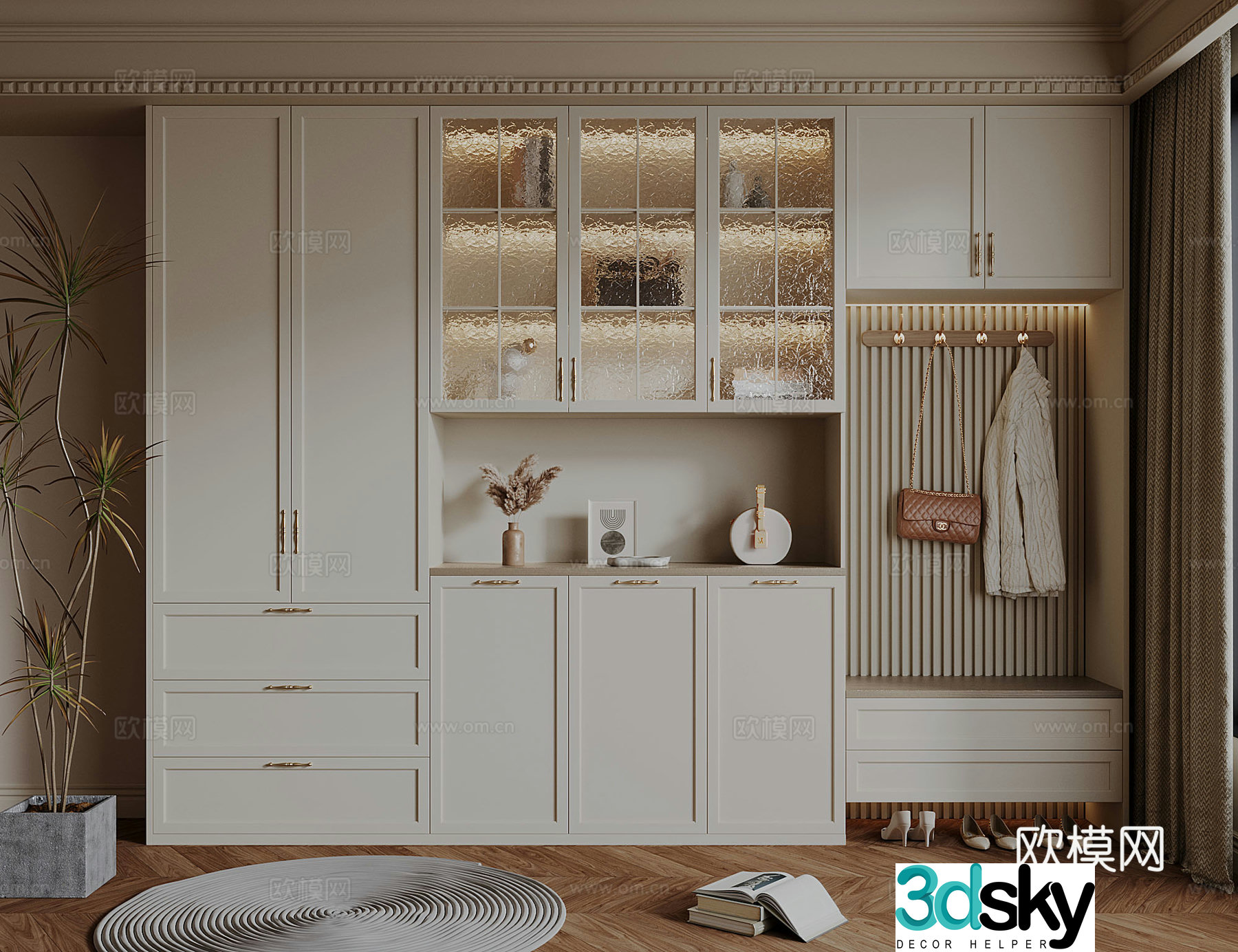 French medieval style shoe cabinet 3D model