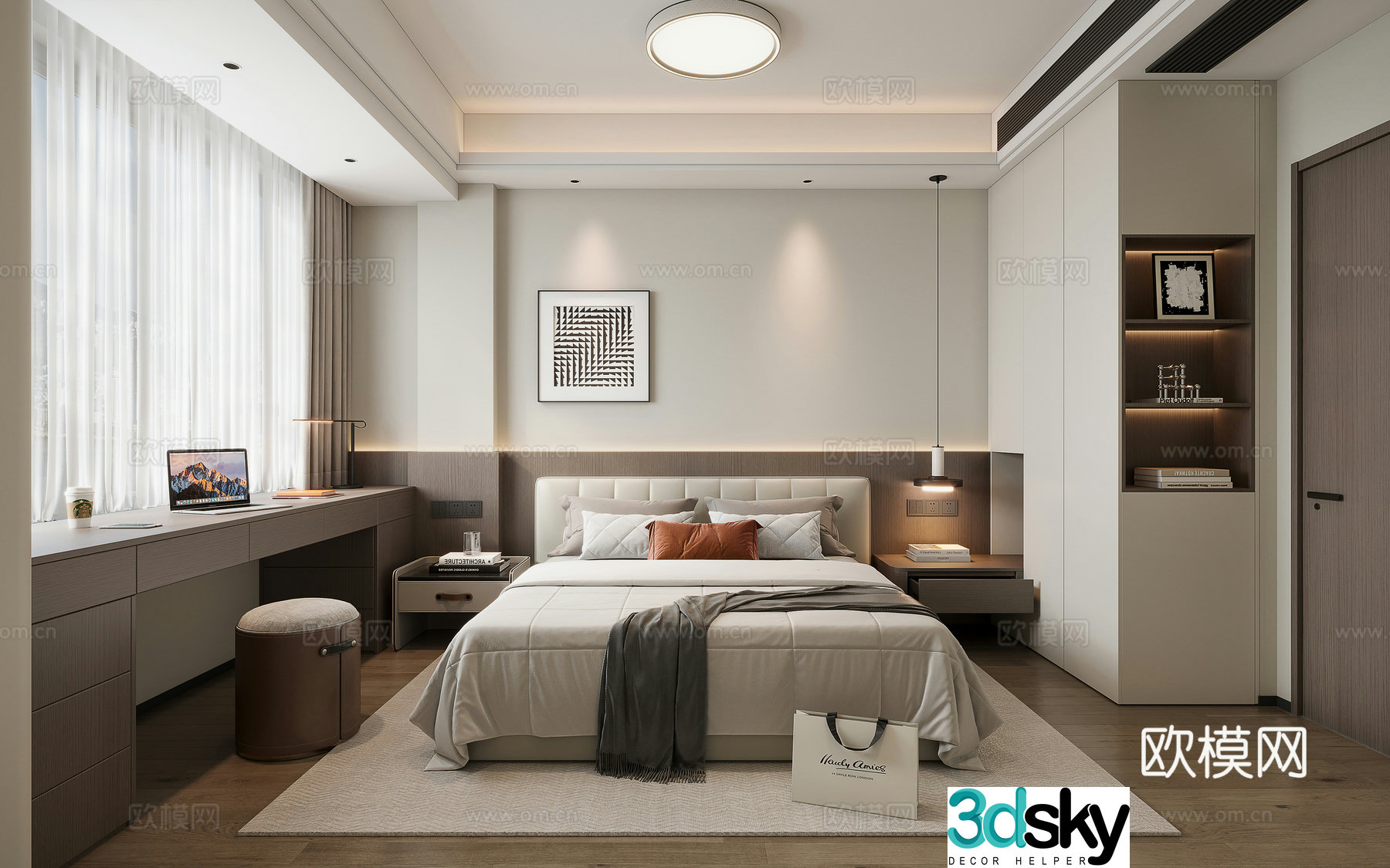 Modern minimalist bedroom desk 3d model
