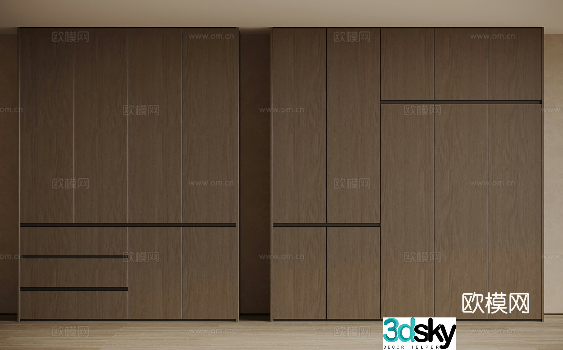 Middle style New Chinese style Wardrobe Bedroom Wardrobe 3D Model