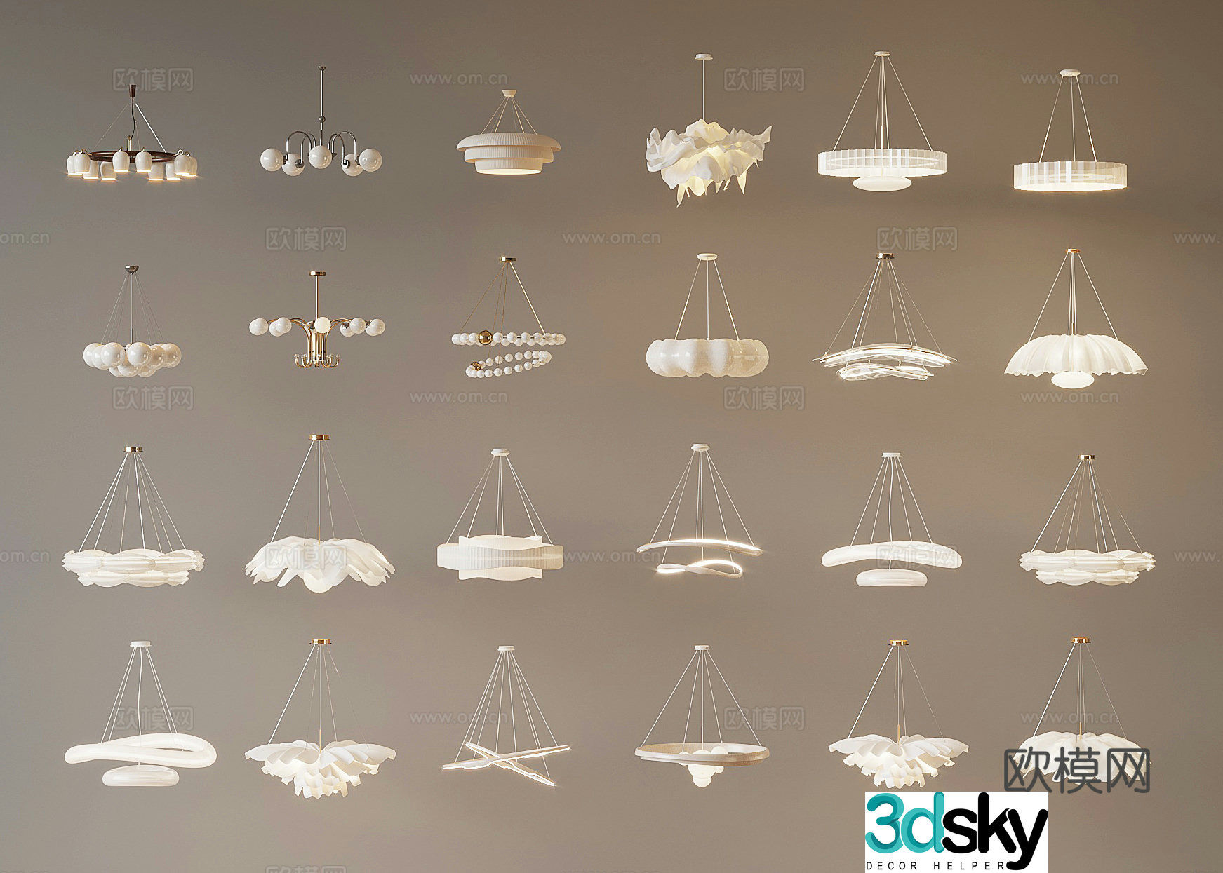 Modern Cream Style Chandelier 3d Model
