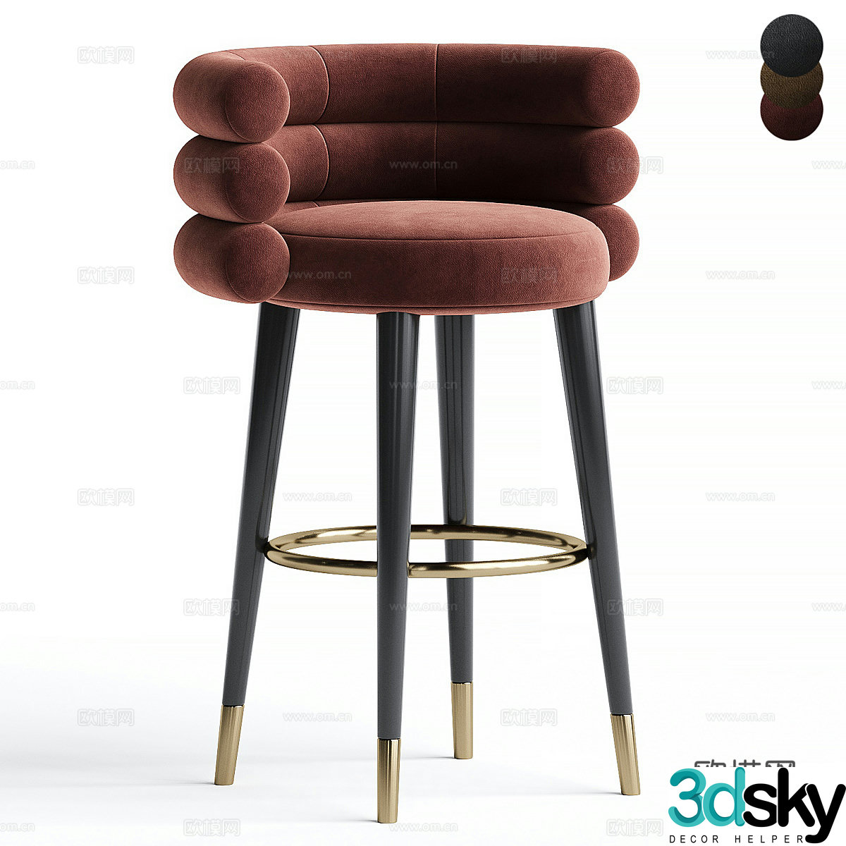 Modern light luxury fabric bar chair 3D model