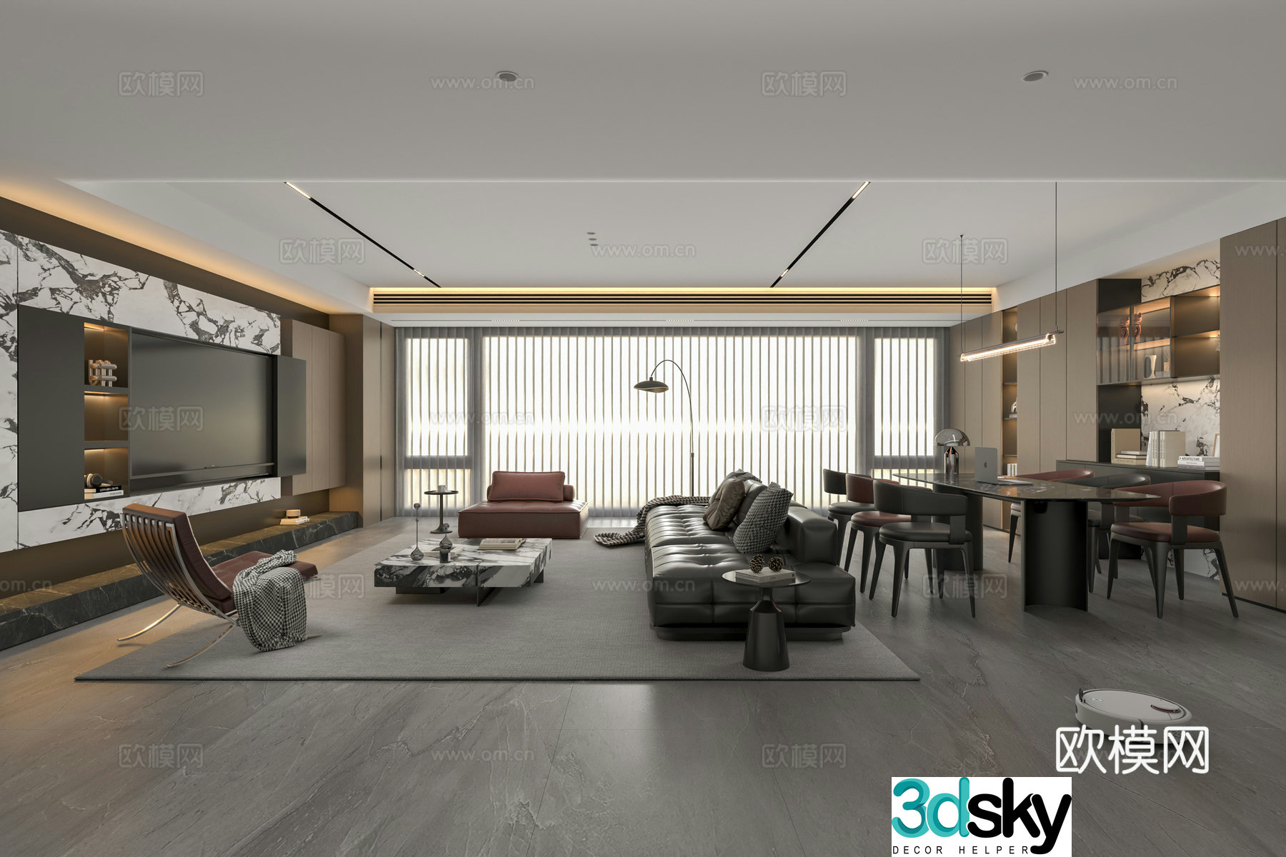 Modern Italian living restaurant Italian sofa coffee table combination Italian dining table and chair 3D model