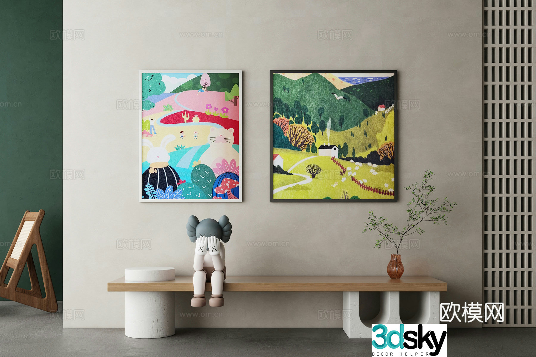 3D model of living and dining room children’s room decoration painting
