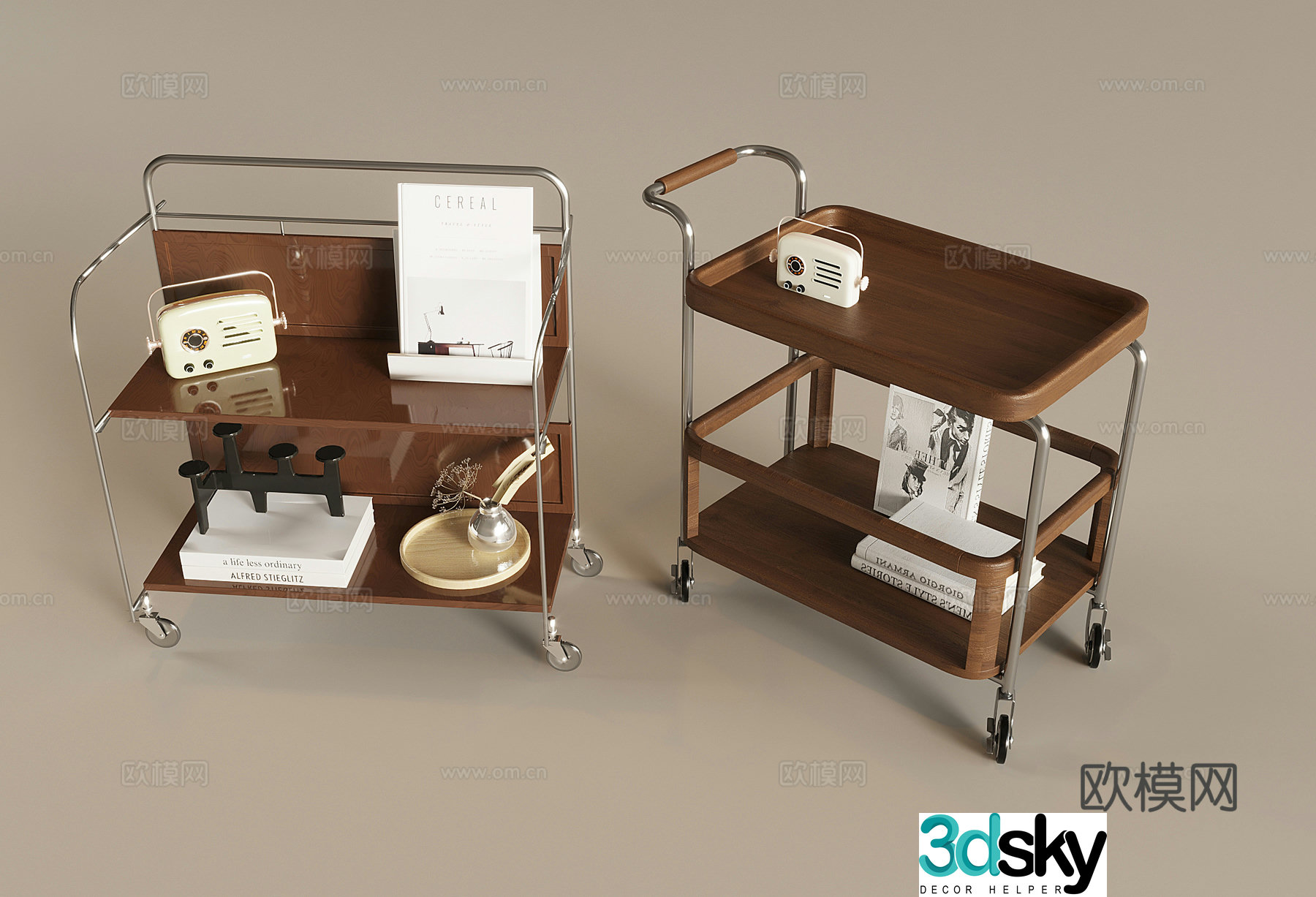 Medium style solid wood trolley movable storage rack sofa edge table corner table 3D model