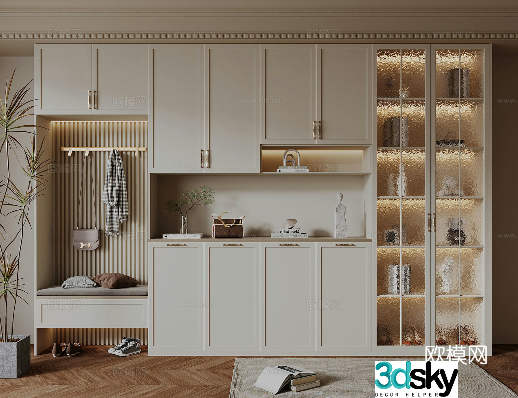 French medieval style shoe cabinet 3D model