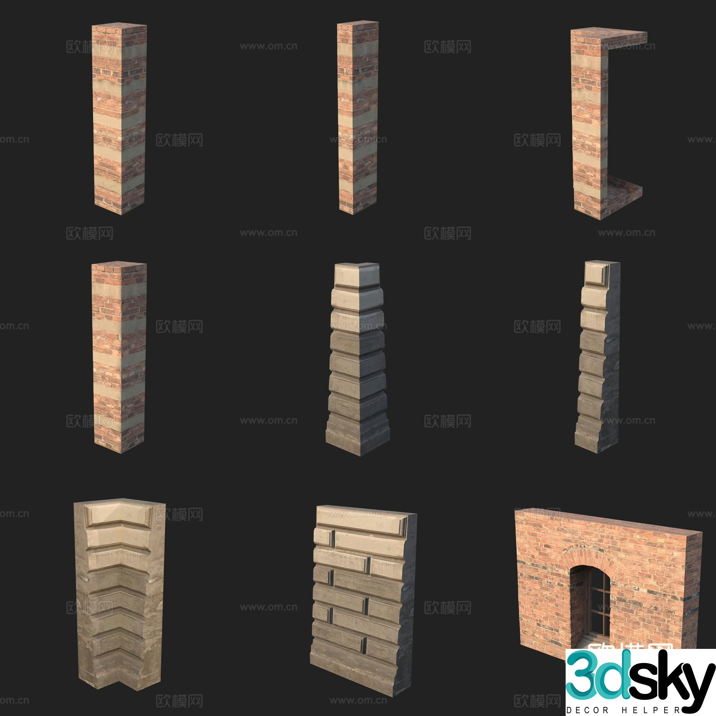 Building components doors and windows wall columns 3D model