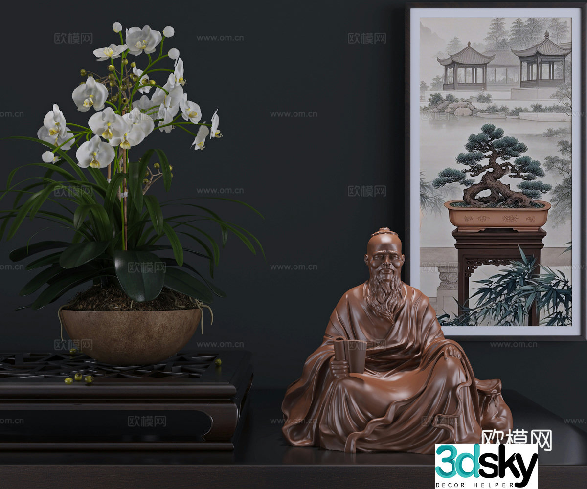 Modern new Chinese style Confucius sitting statue sculpture art ornament 3D model