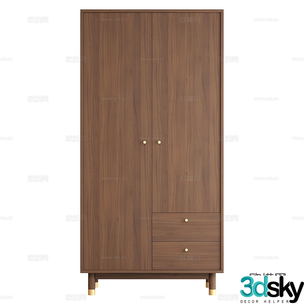 Modern Italian solid wood finished wardrobe 3D model