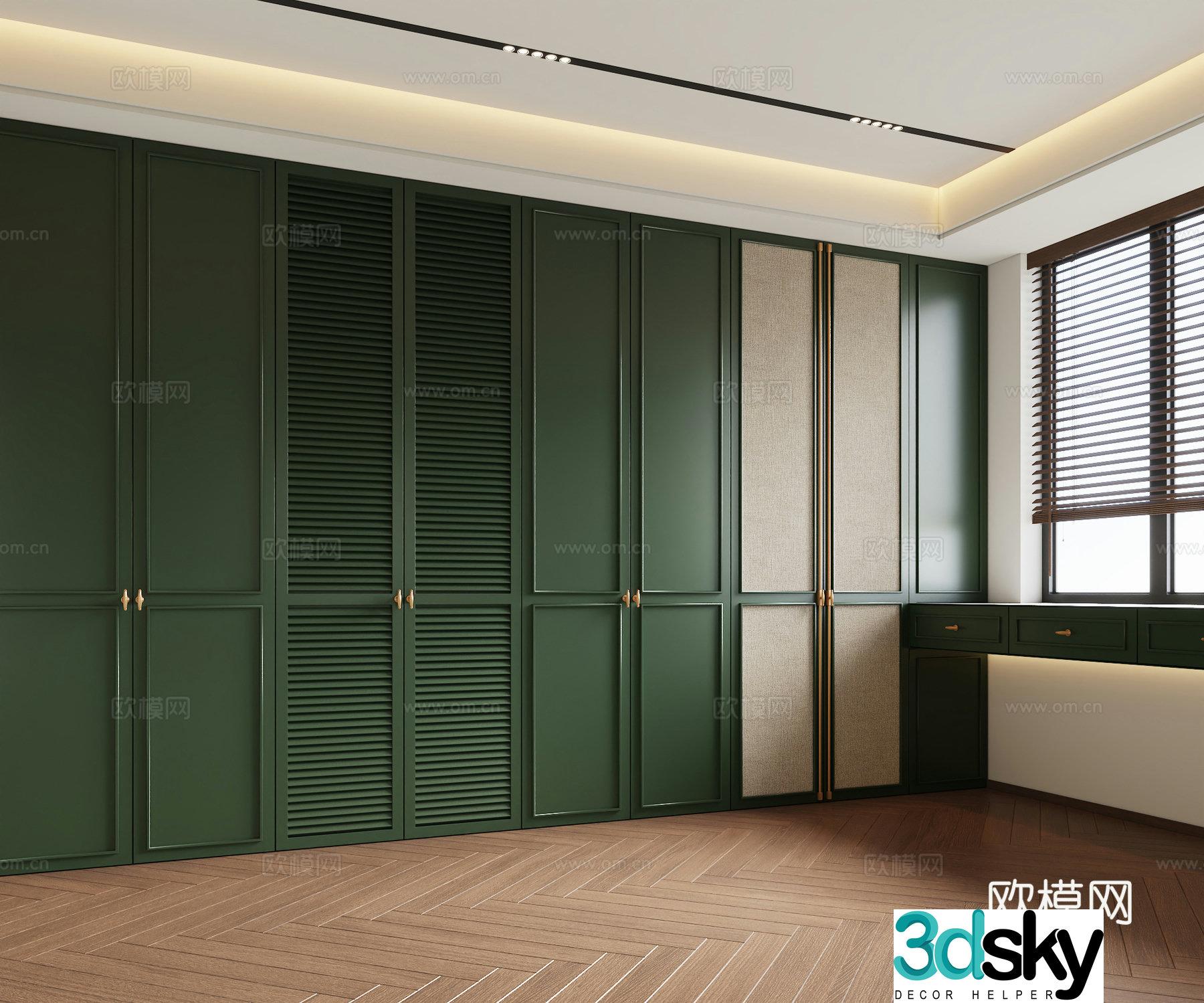 Modern medieval windbreaker French retro cloakroom Green wardrobe 3d model