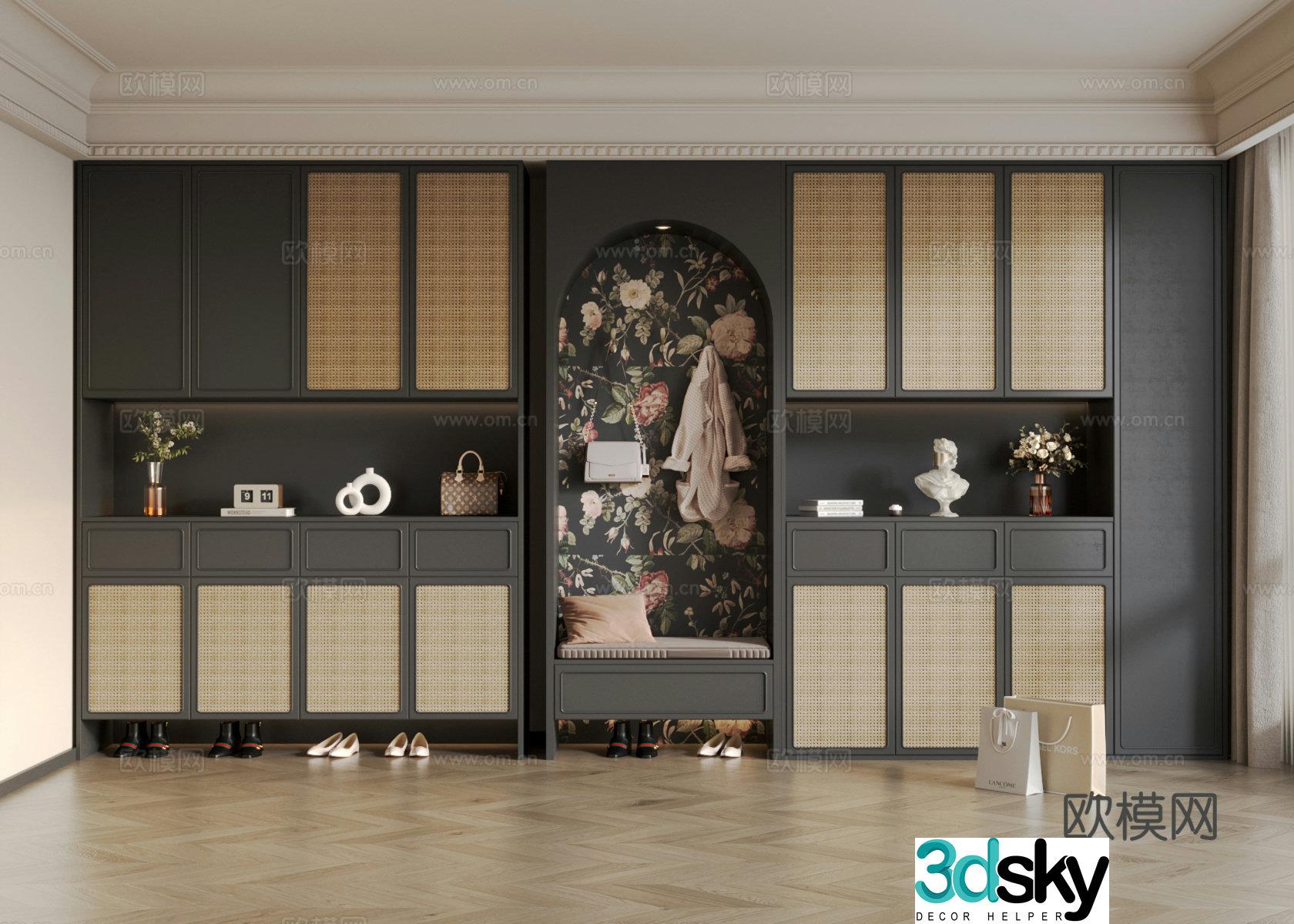 French medieval style shoe cabinet 3D model