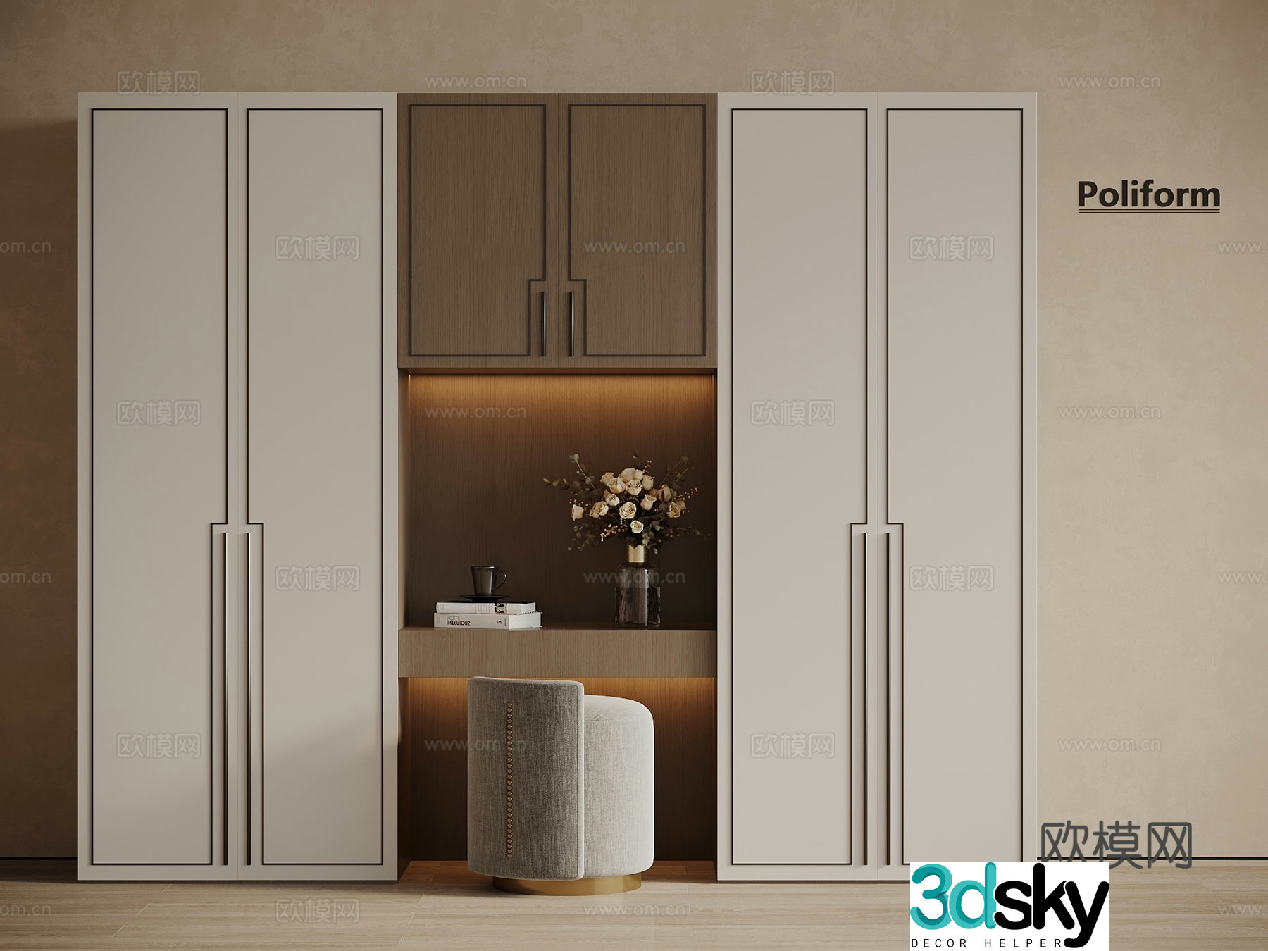 New Chinese style wardrobe bedroom wardrobe dressing table 3d model