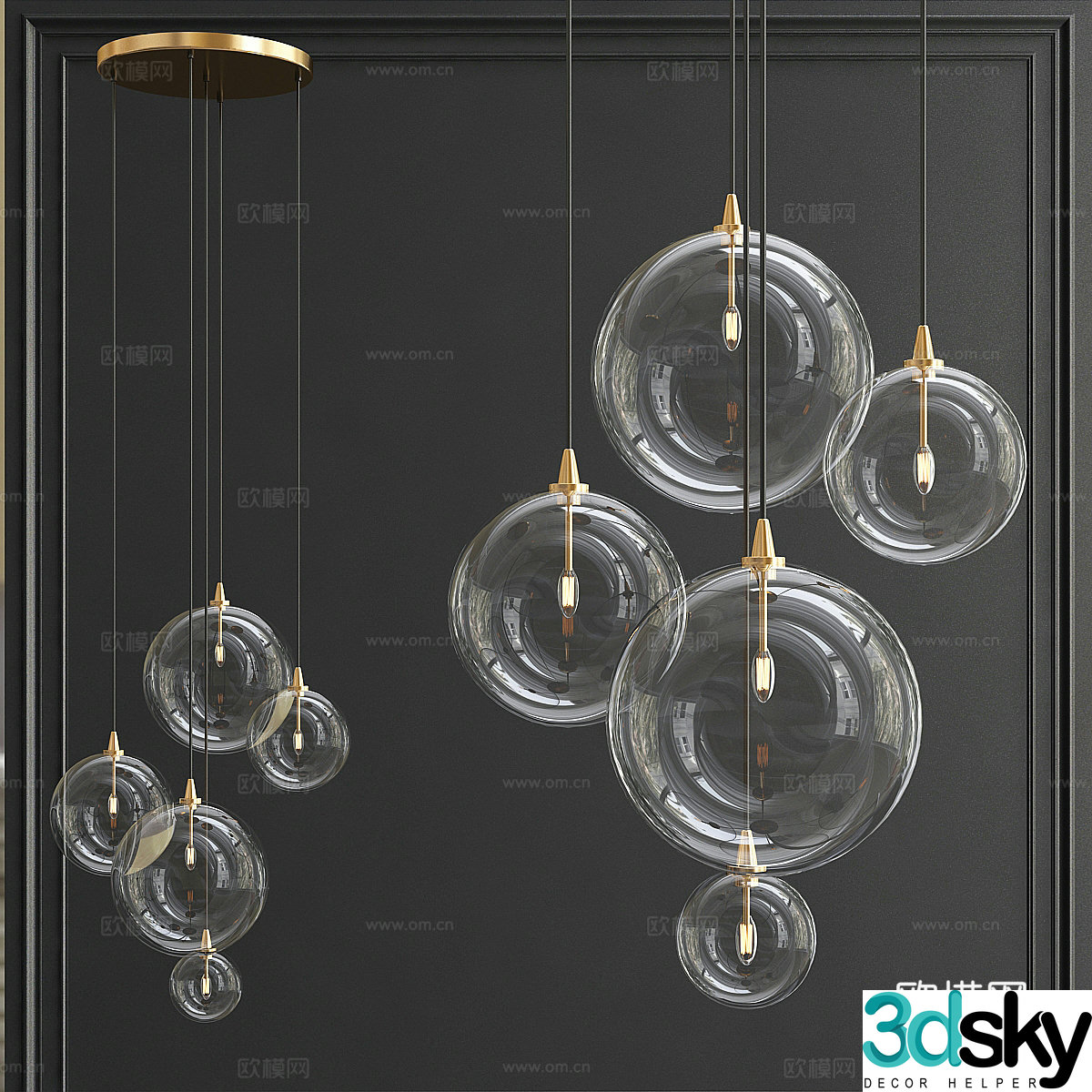 Modern light luxury minimalist decorative chandeliers 3D model