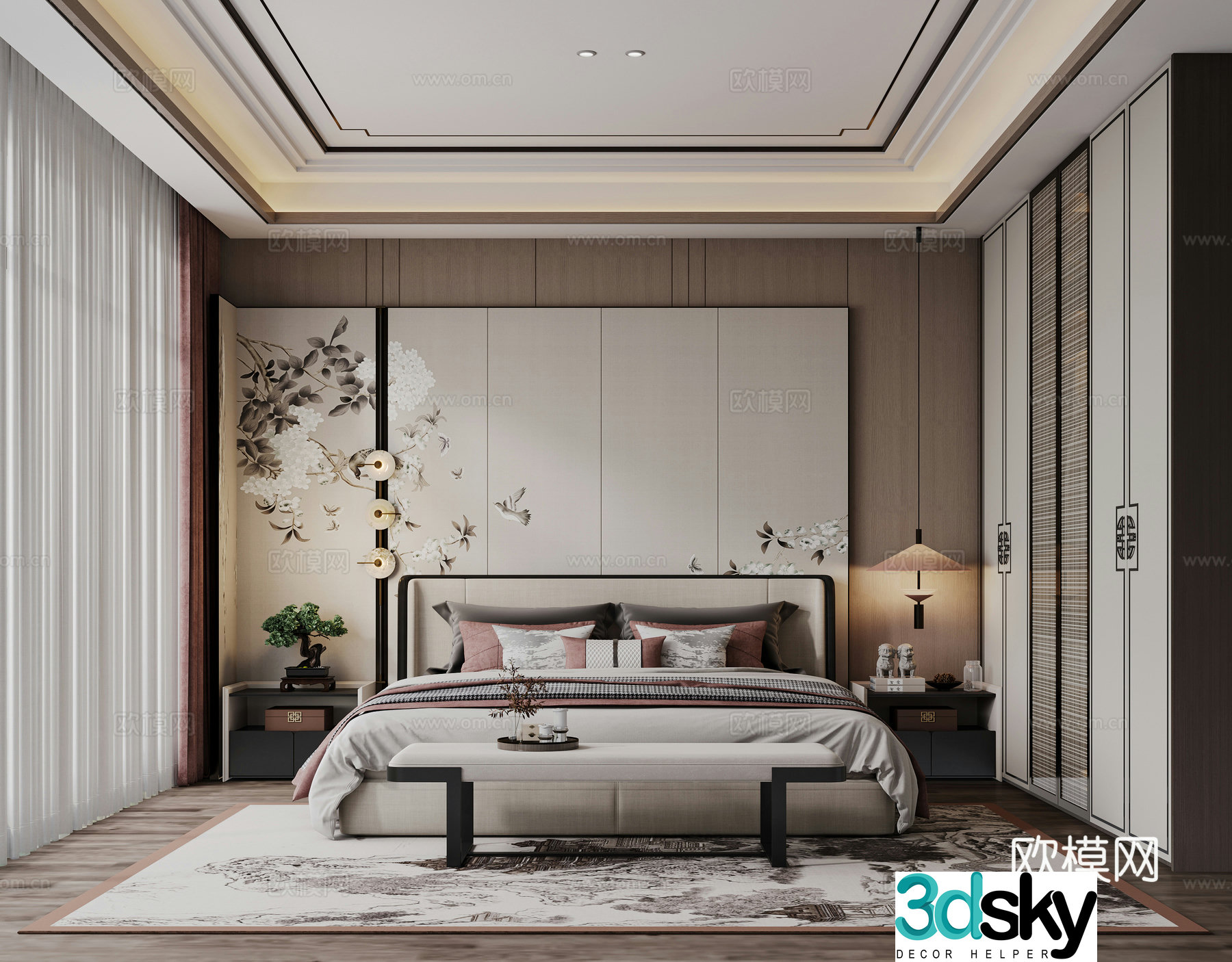 New Chinese bedroom 3D model