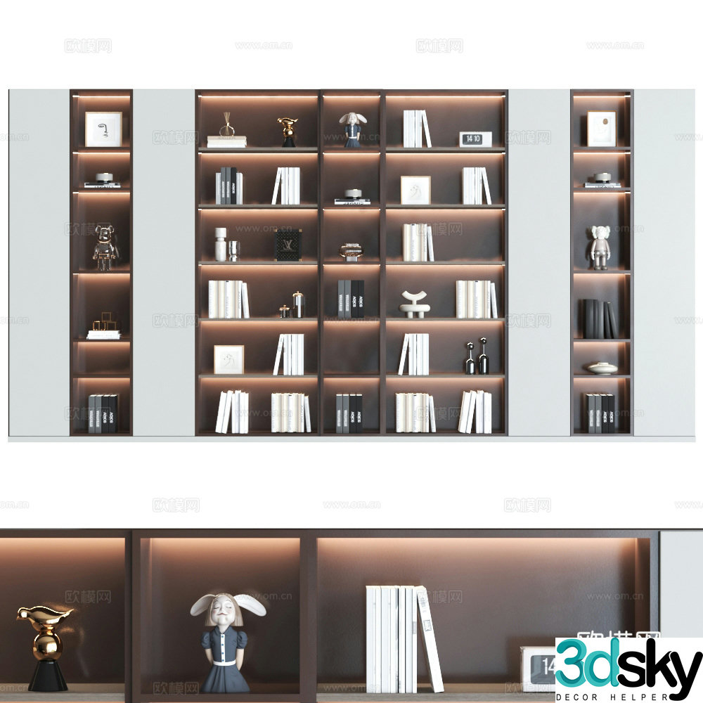 Light luxury bookcase Modern bookcase Combination bookcase Study room bookcase Full wall bookcase 3D model