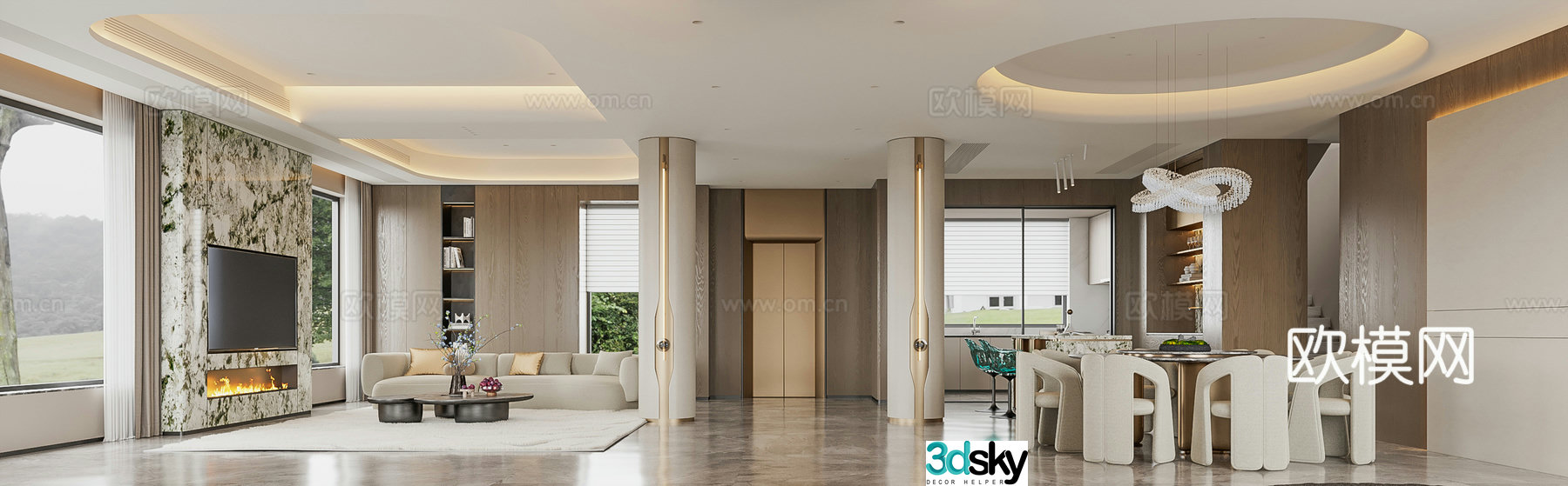 Italian living restaurant Italian minimalist living restaurant Italian villa living restaurant 3D model