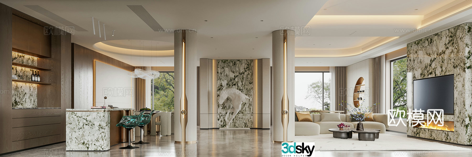 Italian living restaurant Italian minimalist living restaurant Italian villa living restaurant 3D model