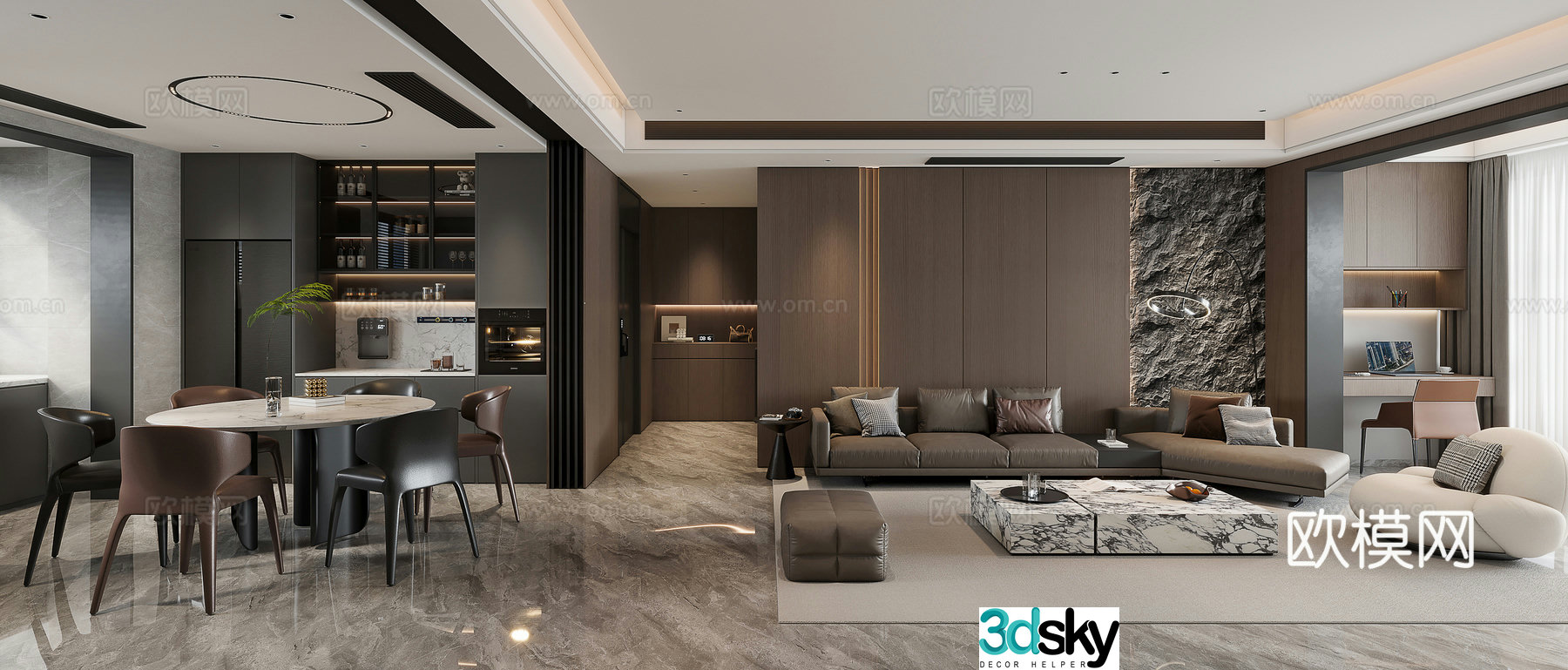 Modern Italian living room dining room 3d model